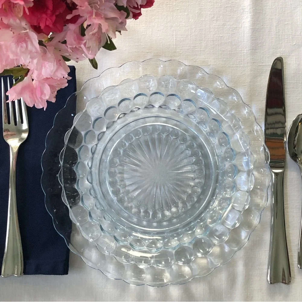 Vintage Anchor Hocking Blue | Sapphire Bubble Plates- Dinner- Two 9 3/8